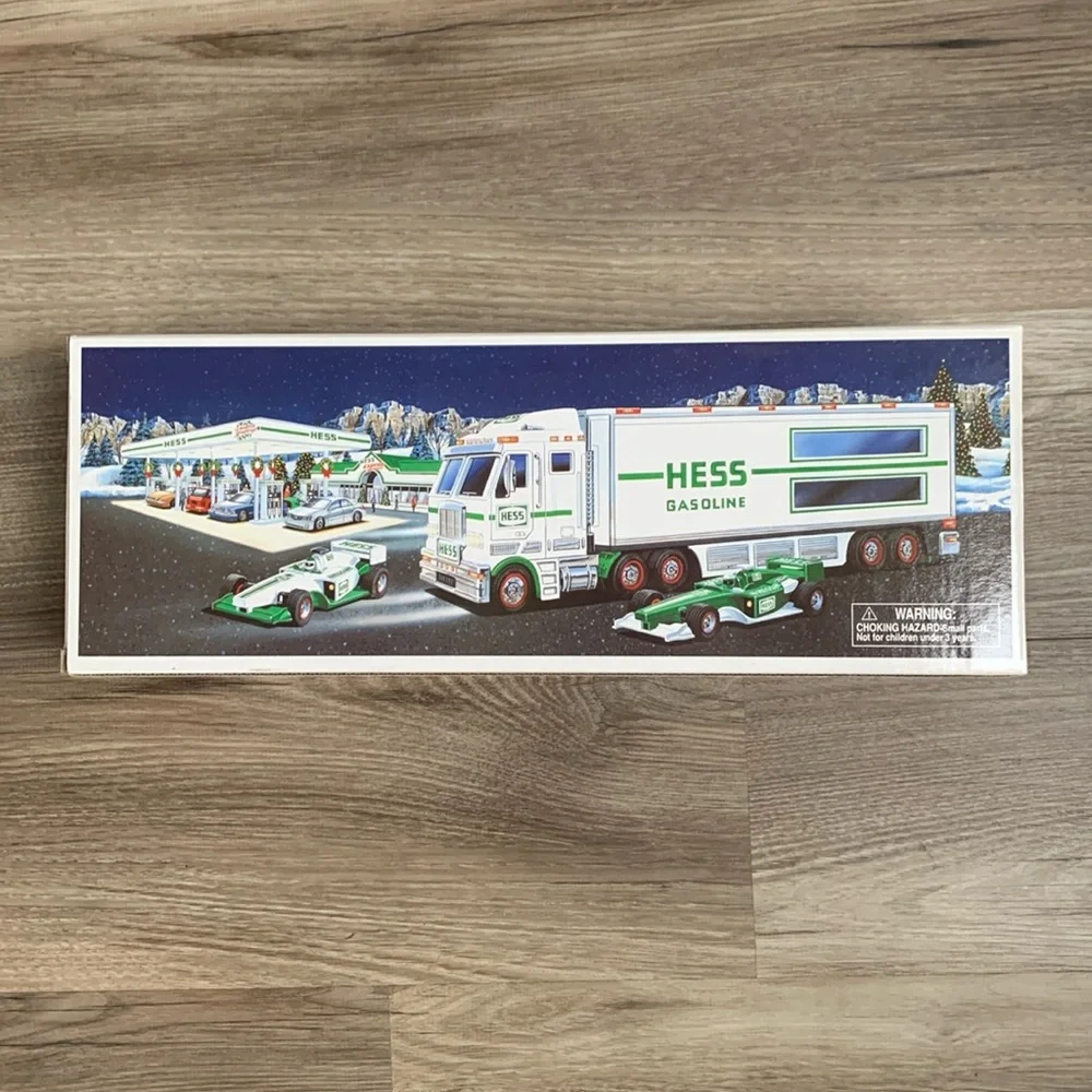 2003 Hess Gasoline Toy Truck & 2 Pull Back Go RaceCars Gas Station Collectible